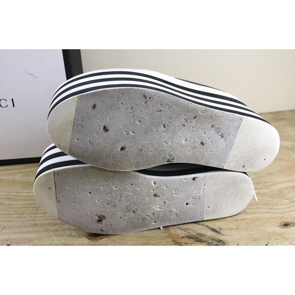 Gucci Sneakers Womens 10.5B Black Leather Peggy Platform Striped Shoes Italy - Picture 9 of 15